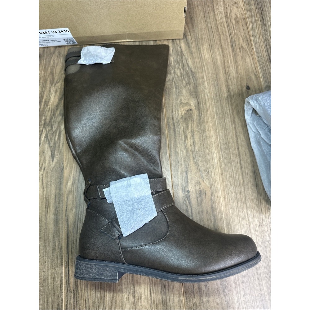 ShoeDazzle Flat Boots Halley Faux Leather Brown 8.5 High Boots Side Zip